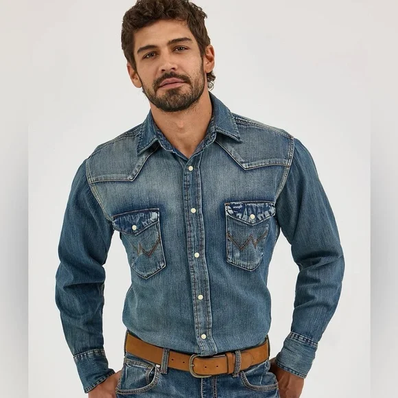 WRANGLER 🍁 Denim Snap Front Western Shirt LT - Picture 8 of 12